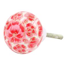 Red Floral Hand Painted Kashmiri Indian Cabinet Knobs